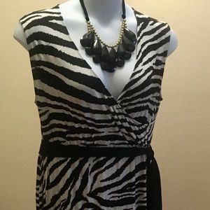 SERENA WILLIAMS 2X FAUX WRAP ZEBRA MAXI DRESS